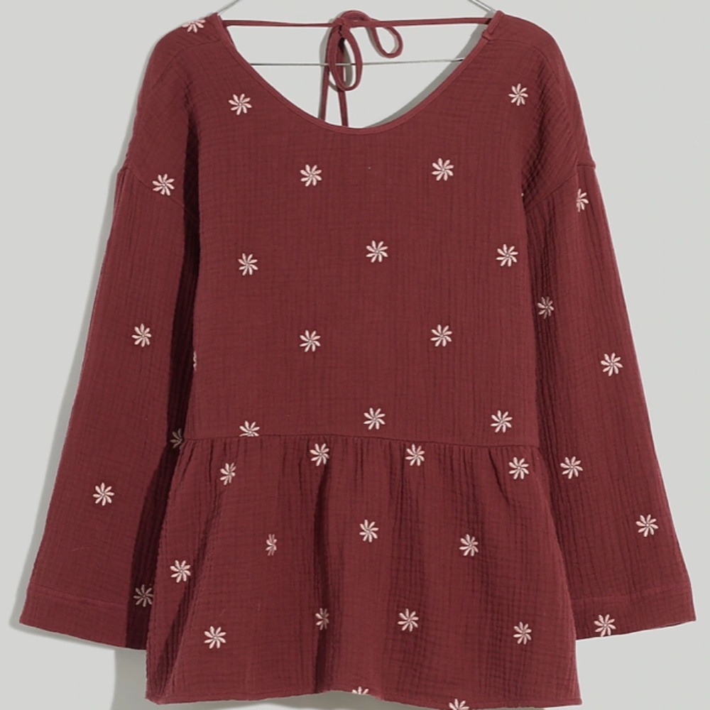 Embroidered Peplum Open-Back Top | Madewell NWT
